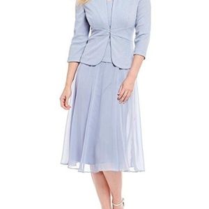 ALEX EVENING Petite Tea Length Draping Dress